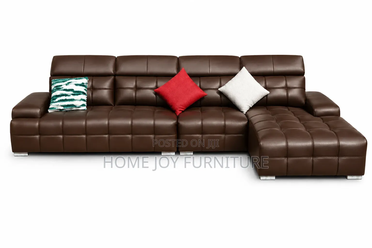 Coffee Brown Leather High-Density Cozy Sofa