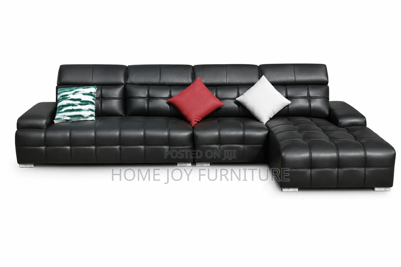 Black Leather High-Density L-Shape Couch