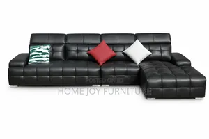 Black Leather High-Density L-Shape Couch