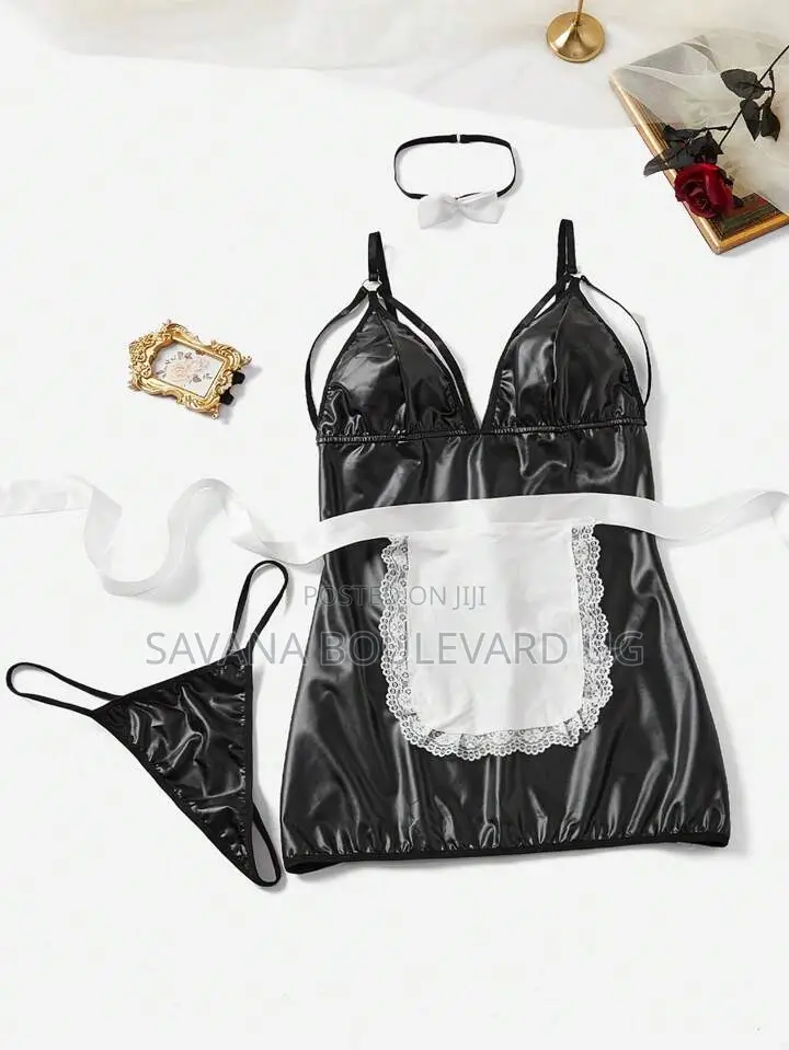 Savana Leather Faux Maid Costume Lingerie