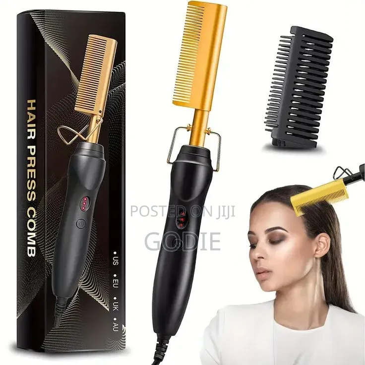 Gold Ceramic Professional Press Comb Used for Straightening Hair, Wigs
