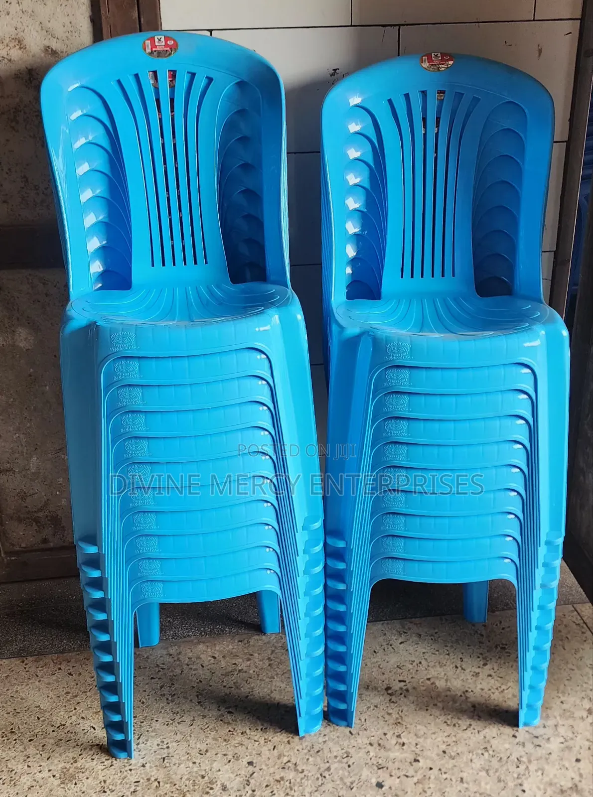 Light Blue Armless Plastic Chairs