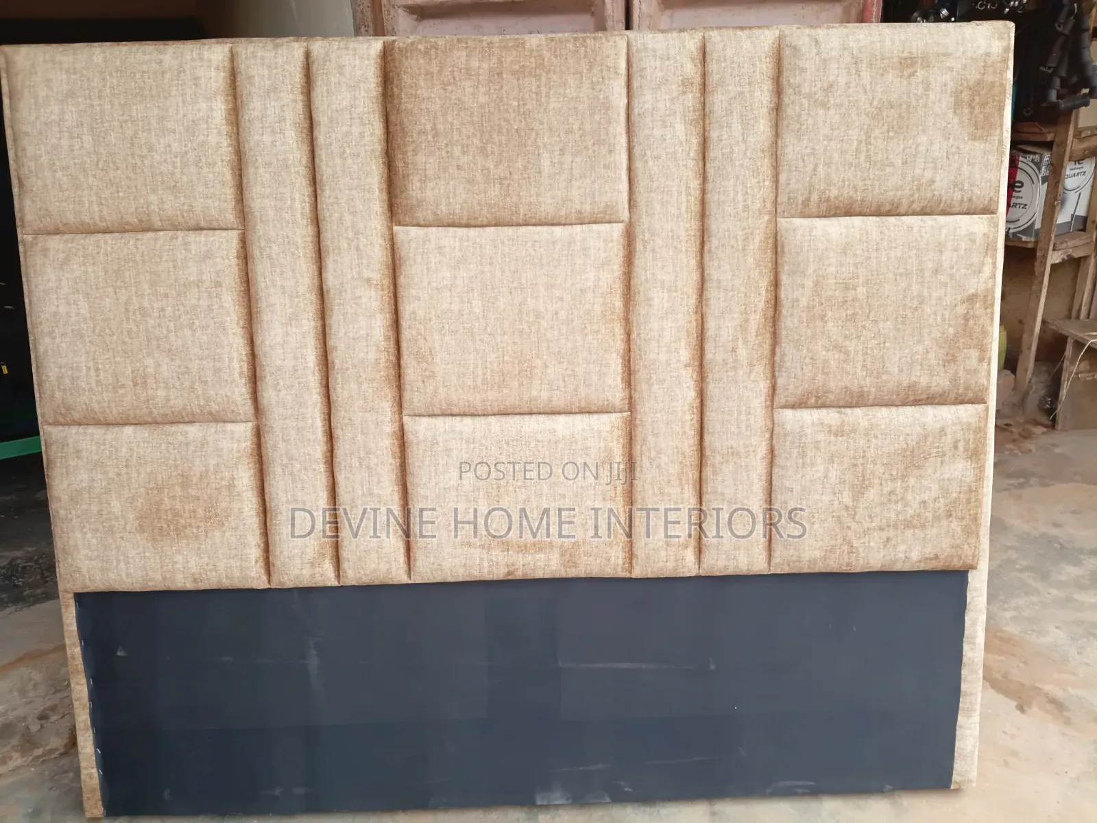 Beige 9-Panel Padded Headboard