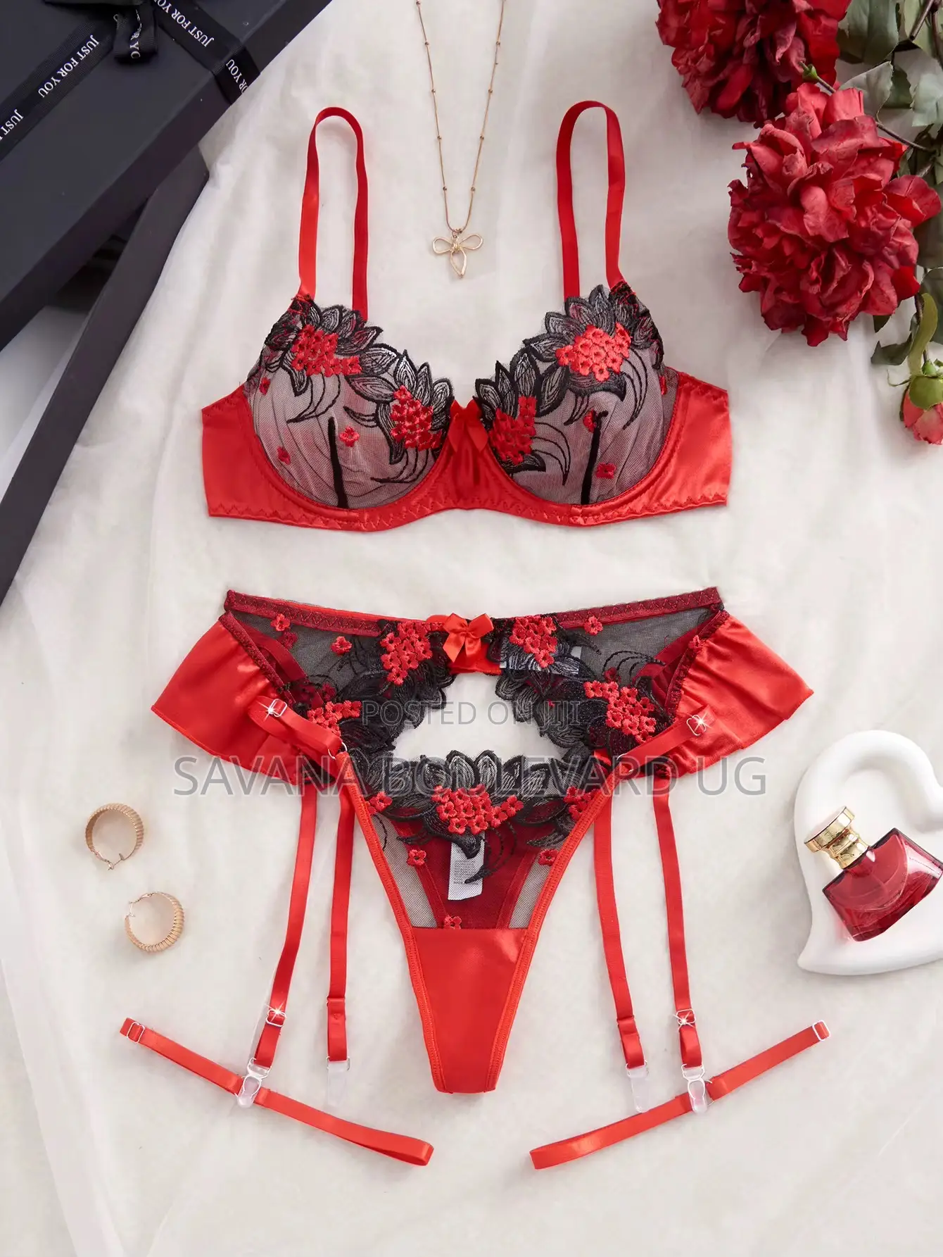 Savana 3pc Black/Red Lingerie Set