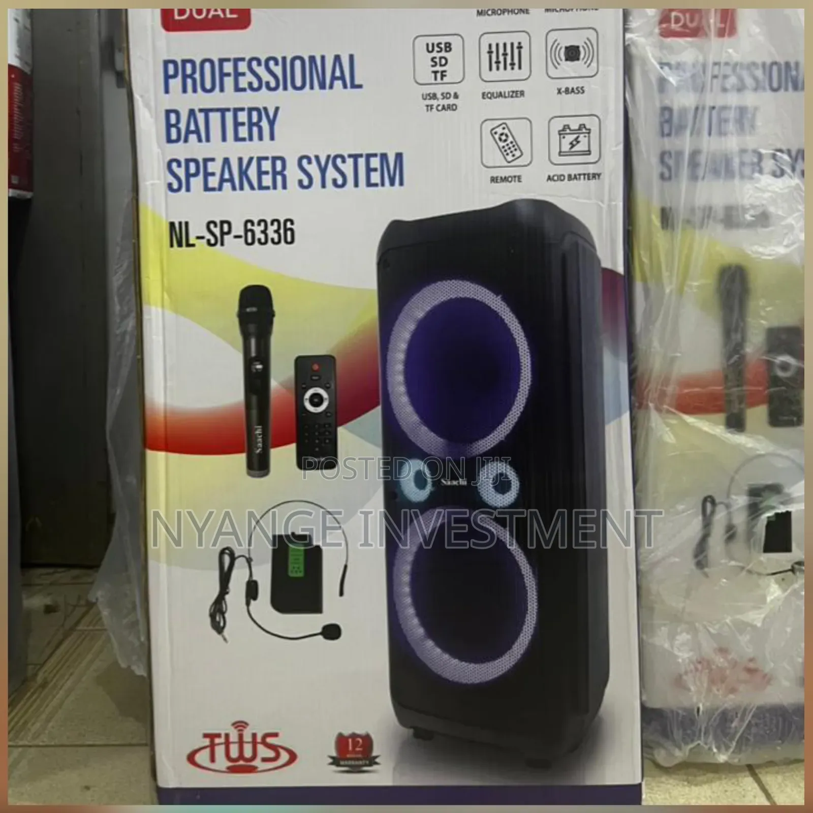 Saachi Nl-Sp-6336 12" Dual Professional Battery Speaker System