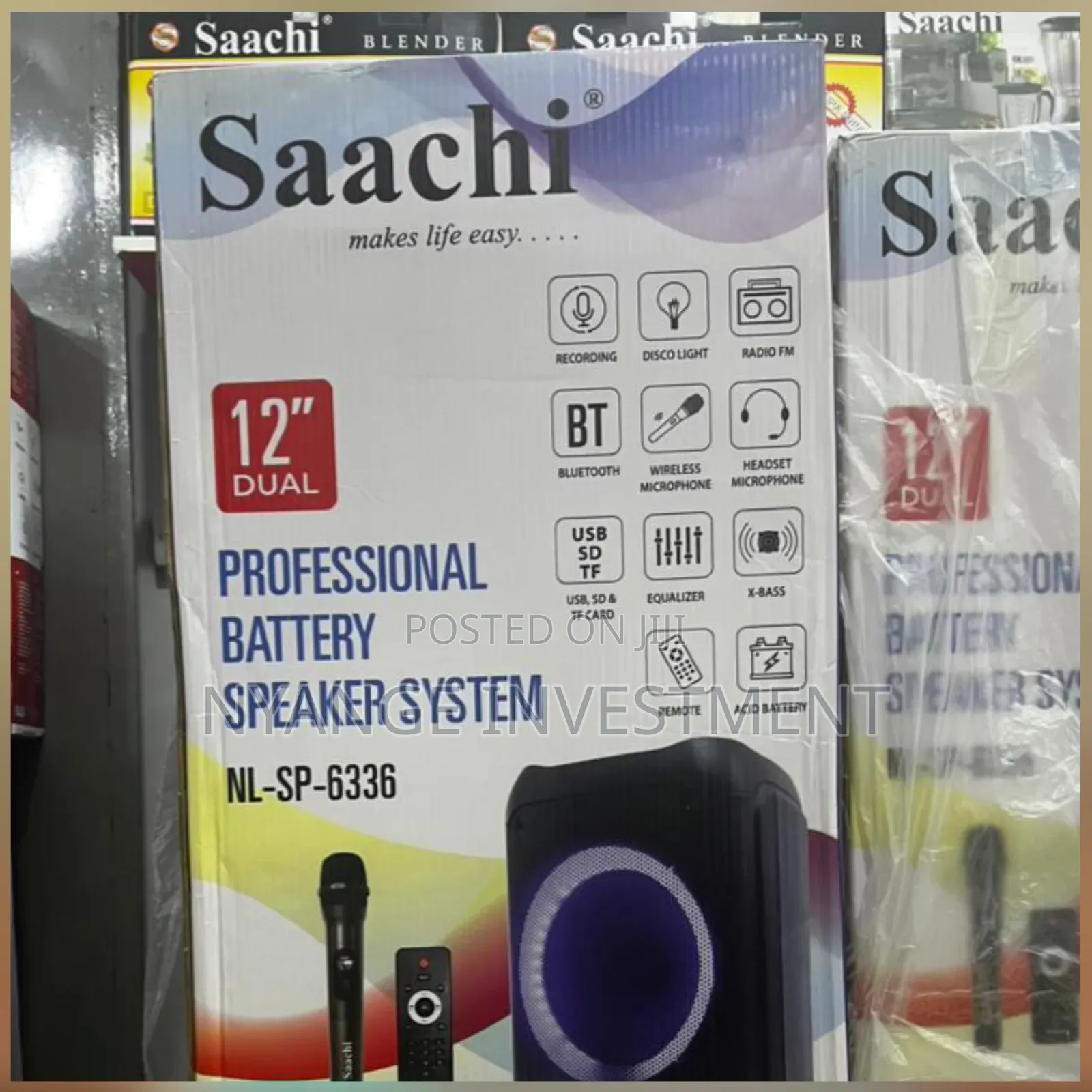 Saachi Nl-Sp-6336 12" Dual Professional Battery Speaker System