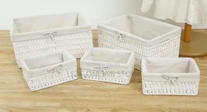 White Wicker Storage Basket Set