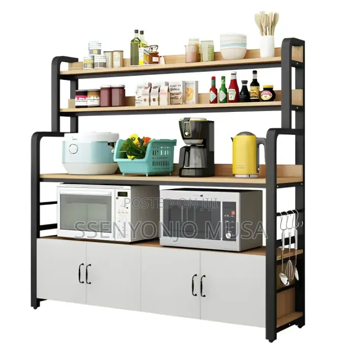 White Kitchen Bakers Rack With Storage Cabinet – Metal Microwave Stand