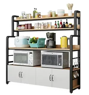 White Kitchen Bakers Rack With Storage Cabinet – Metal Microwave Stand