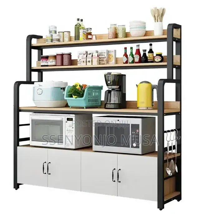 White Kitchen Bakers Rack With Storage Cabinet – Metal Microwave Stand