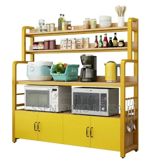 White Kitchen Bakers Rack With Storage Cabinet – Metal Microwave Stand