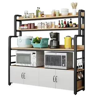 White Kitchen Bakers Rack With Storage Cabinet – Metal Microwave Stand