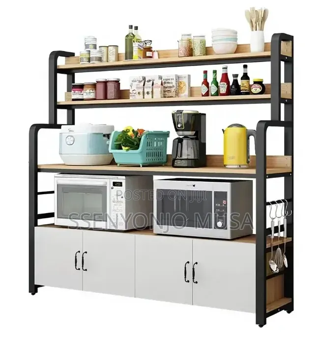 White Kitchen Bakers Rack With Storage Cabinet – Metal Microwave Stand