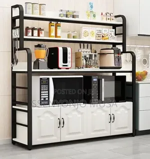 White Kitchen Bakers Rack With Storage Cabinet – Metal Microwave Stand