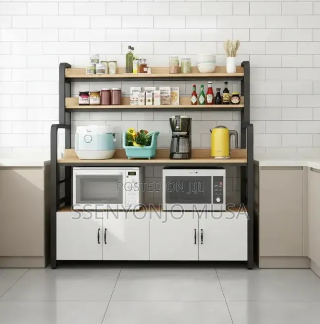 White Kitchen Bakers Rack With Storage Cabinet – Metal Microwave Stand