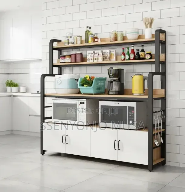 White Kitchen Bakers Rack With Storage Cabinet – Metal Microwave Stand