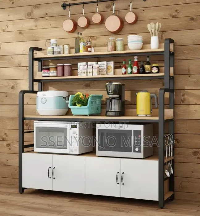 White Kitchen Bakers Rack With Storage Cabinet – Metal Microwave Stand