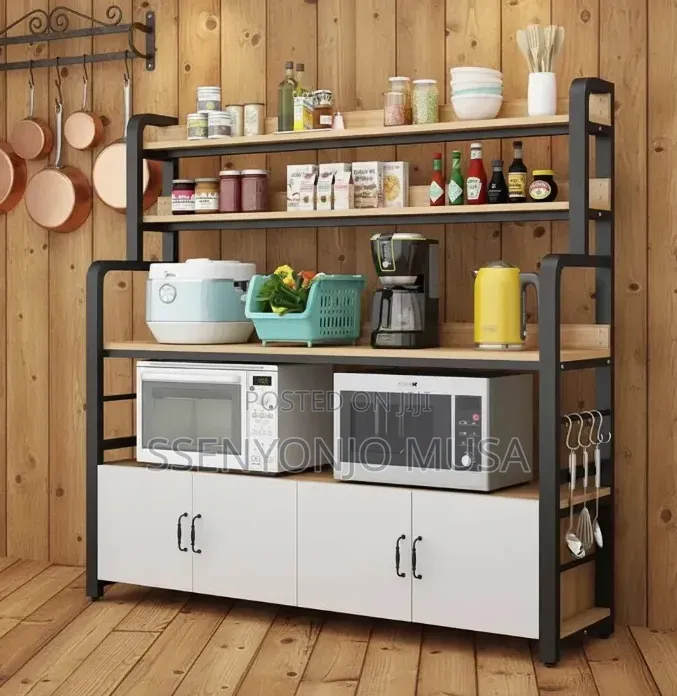 White Kitchen Bakers Rack With Storage Cabinet – Metal Microwave Stand