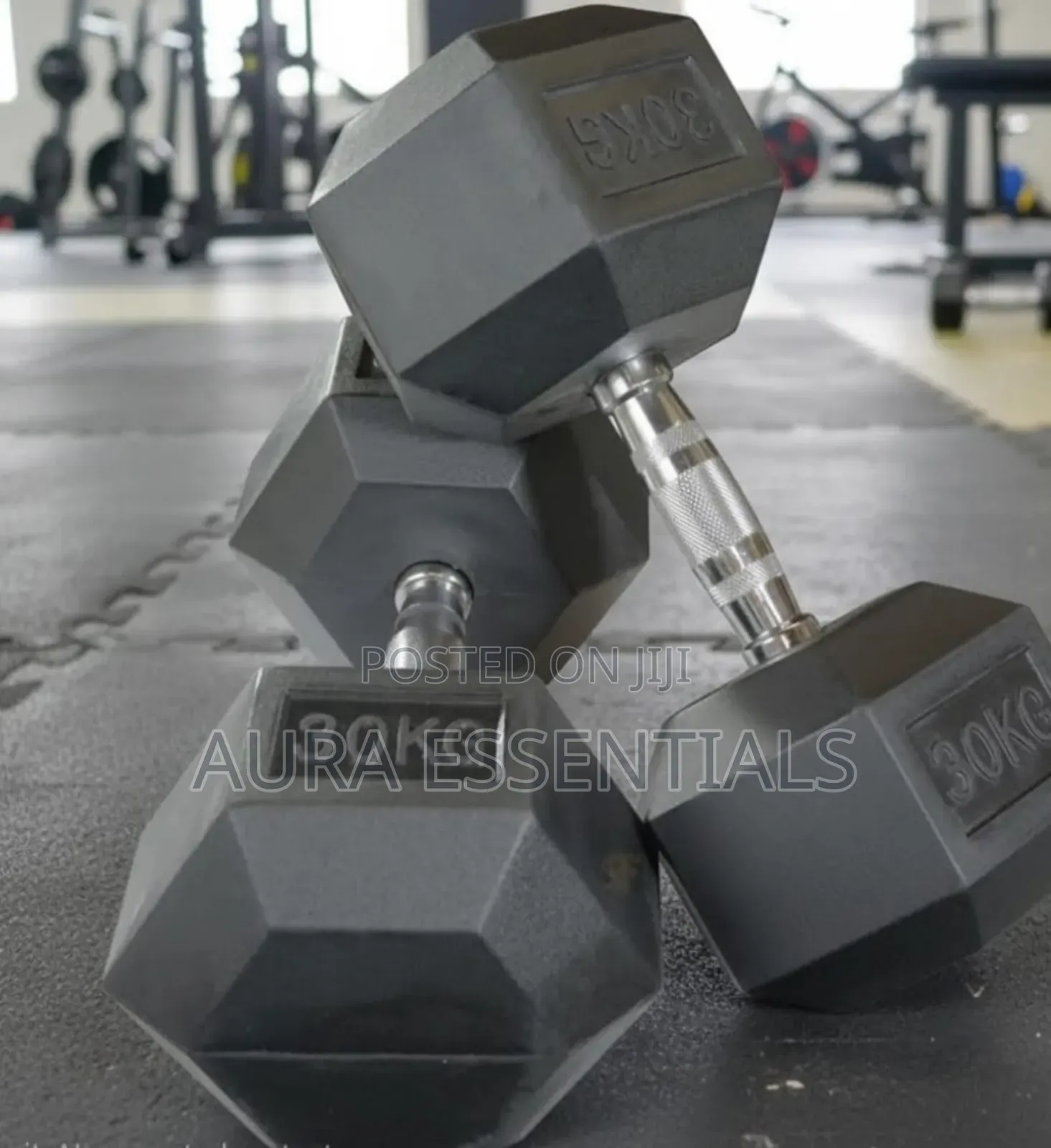 Pair of 30 Kg Rubber Coated Hex Dumbbell