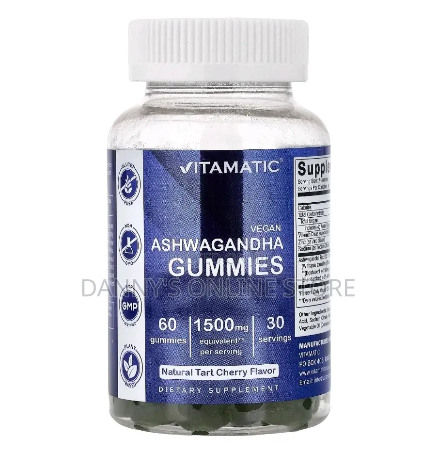 Vegan Ashwagandha Gummies, Tart Cherry Flavor, 1500mg, 60 Gummies.