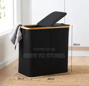 Premium Laundry Hamper – Durable Black Fabric With Wooden Rim