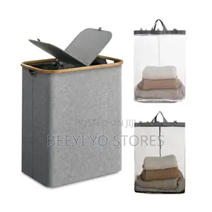 Premium Laundry Hamper – Durable Black Fabric With Wooden Rim