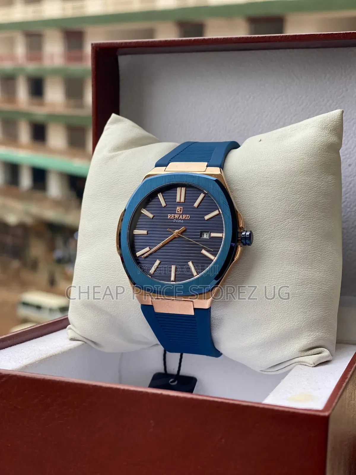 Reward Marquis Watch Blue Textured a Rose Gold Bezel