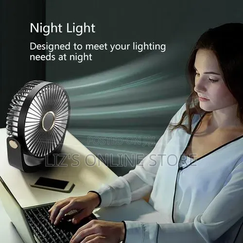 Portable Desk Fan With Night Light, 4000mah Usb Rechargeable Battery