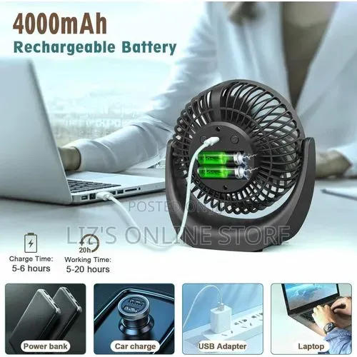 Portable Desk Fan With Night Light, 4000mah Usb Rechargeable Battery