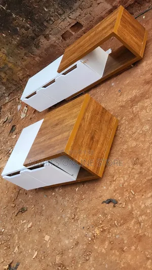 Center Table in White and Brown Color With Tv Stand