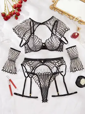 Savana Nude/Black Mesh Lingerie 5pc