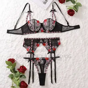 Savana 3pc Black Lace Floral Lingerie Set