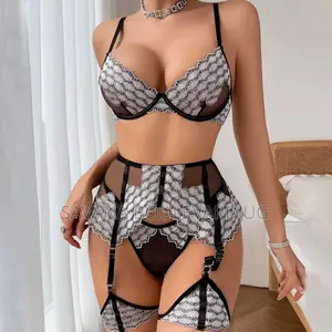 Savana Black and Silver Mesh 3pcs Lingerie Set