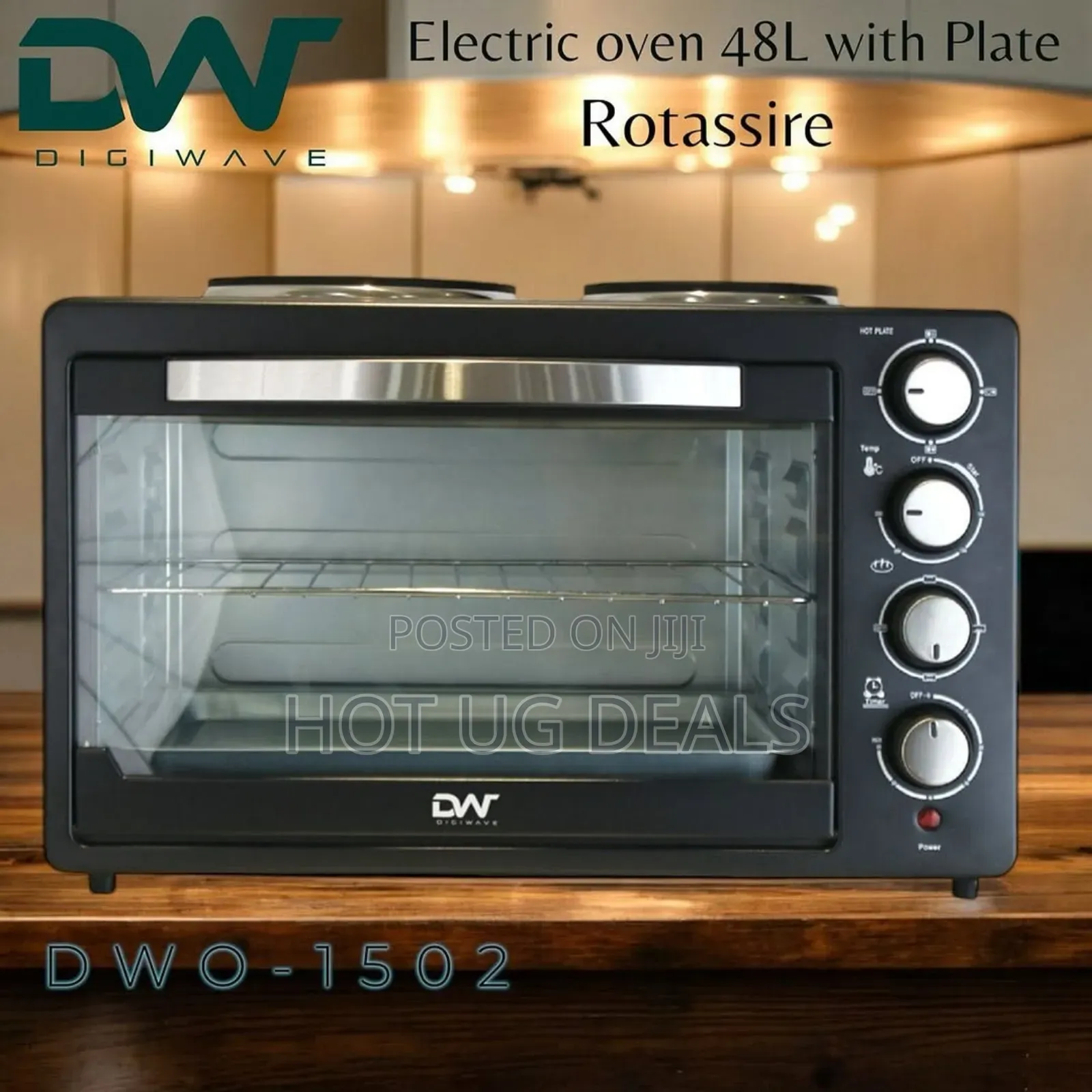Digiwave 48l Electric Mini Oven With 2 Hot Plates/Hobs - Dwo1502