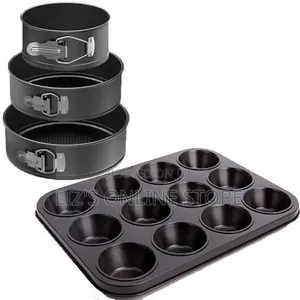 3pcs Round Spring Cake Pans and 12-Hole Long Life,Cupcake Baking Tray-