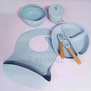 Blue Silicone Baby Feeding Set