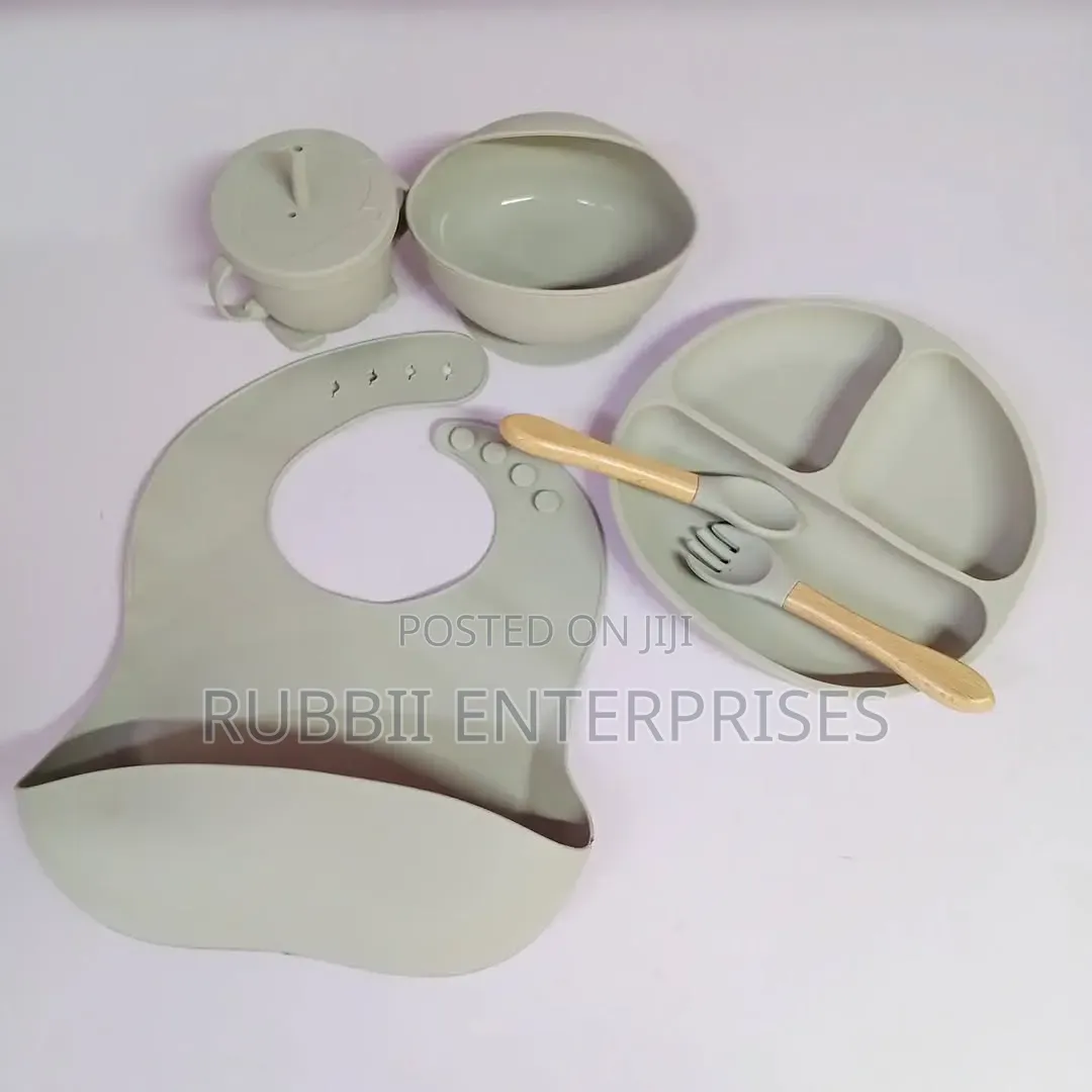 Grey Silicone Baby Feeding Set