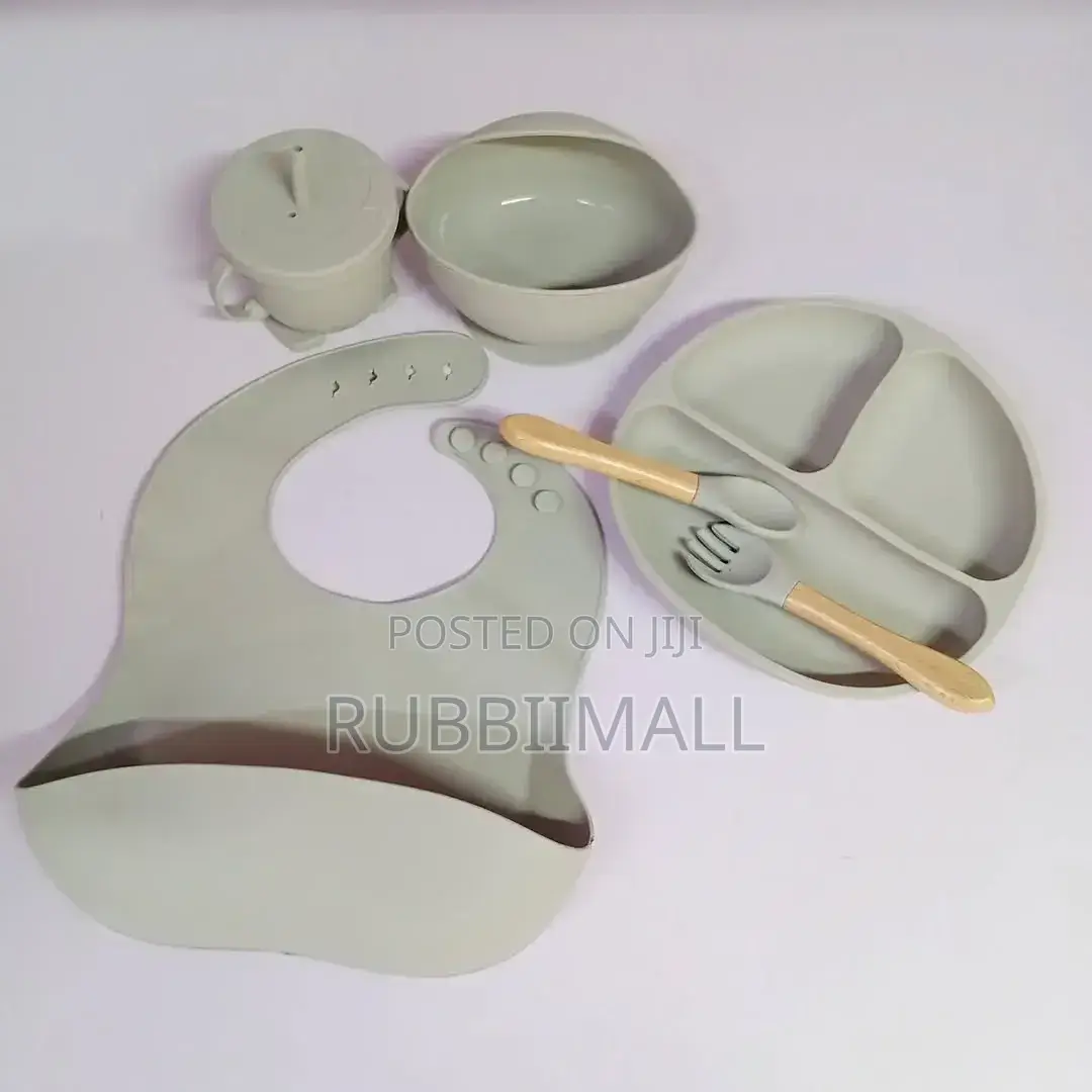 Grey Silicone Baby Feeding Set