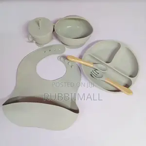 Grey Silicone Baby Feeding Set