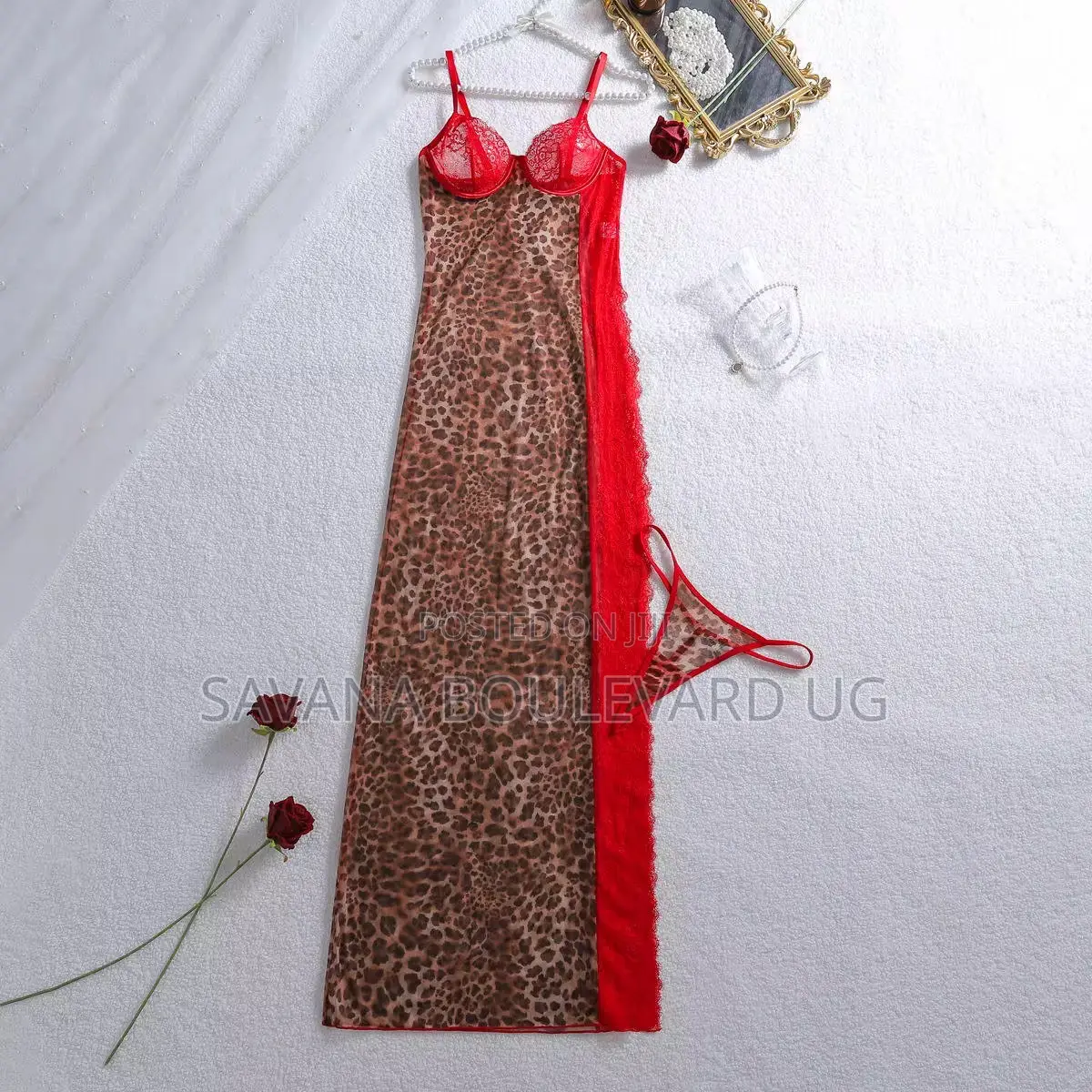 Savana Lace Long Babydoll Chemise Leopard Print Lingerie