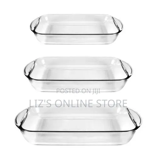 3 Piece Rectangle Glass Bakeware Dishes Microwave Oven Bowls Set