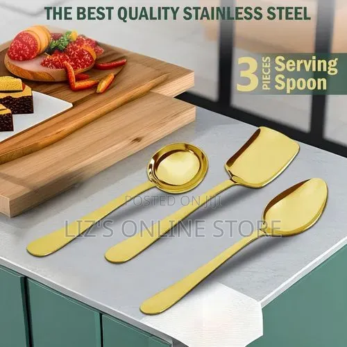 3pieces Stainless Steel Golden Serving Spoons Set