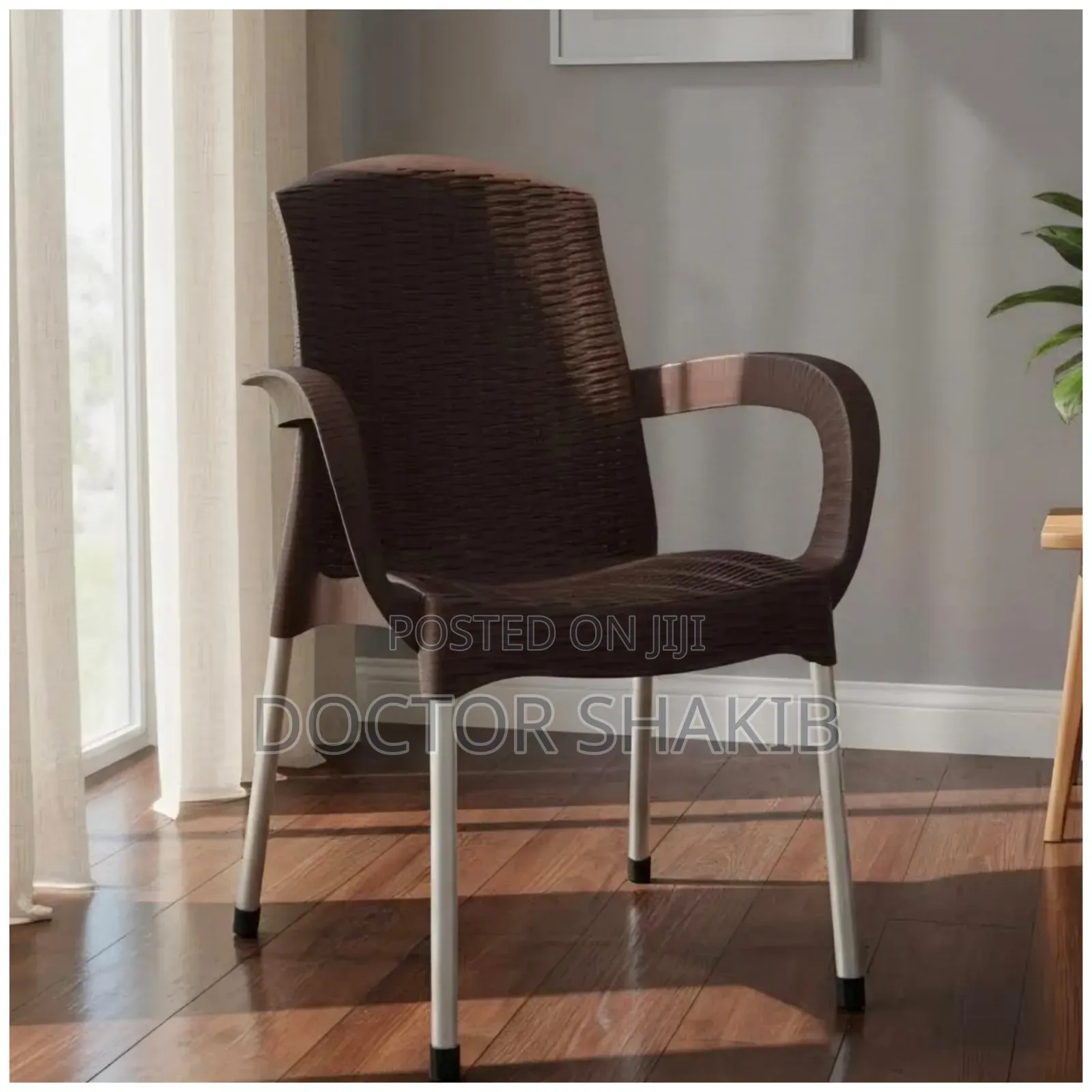 Modern Plastic Faux Rattan Design Armchair