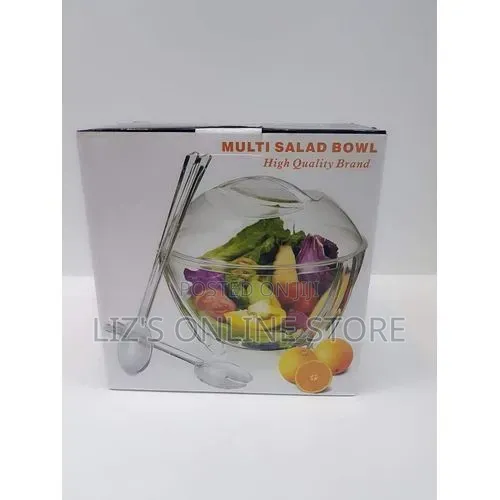 Acrylic Clear Serving Salad Bowl With Servers Spoons and Lid Cover-