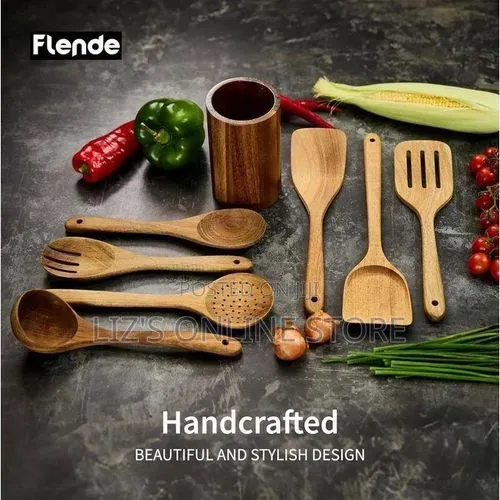 8-Piece Wooden Kitchen Utensil Set Made of Natural Solid Wood