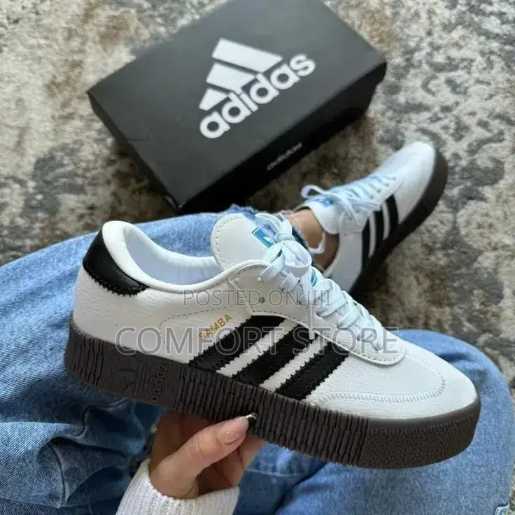For Classic Adidas in White Color With Black Soles and White Stripes