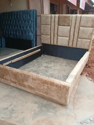5x6 Double Bed Frame - Brown Block Padded Headboard