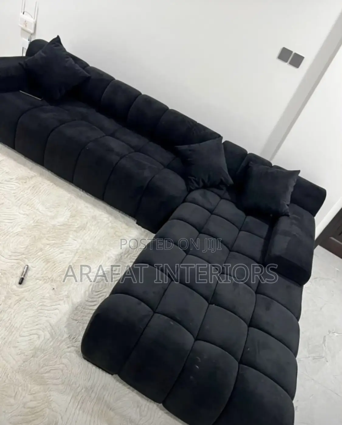 Luxury Black Puffy Modular Sectional Sofa - Cloud Style