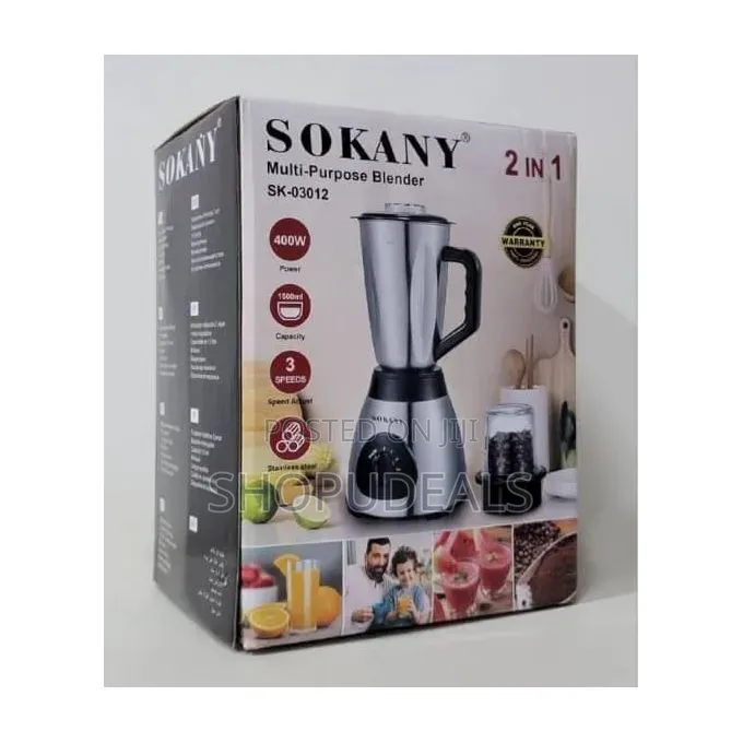 Sokany 3-in-1 Blender Sk-03027 | 1.5l Glass Jar | 1000w | 150g Grinder
