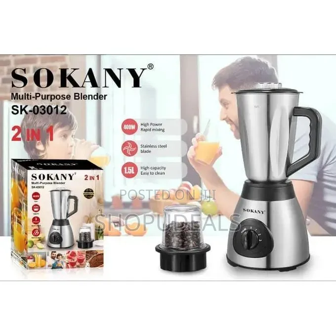 Sokany 3-in-1 Blender Sk-03027 | 1.5l Glass Jar | 1000w | 150g Grinder
